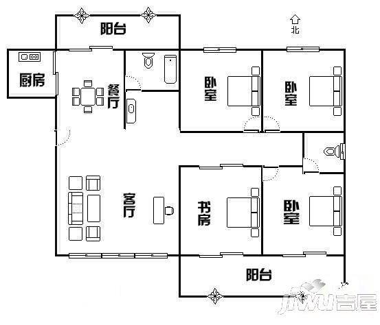 实华苑3室2厅1卫85㎡户型图