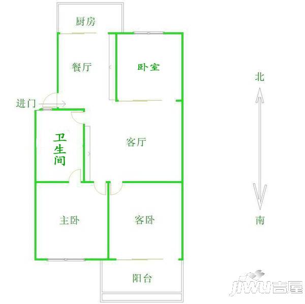 实华苑3室2厅1卫85㎡户型图