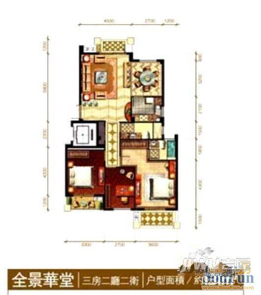 鳌峰小区3室2厅1卫77㎡户型图