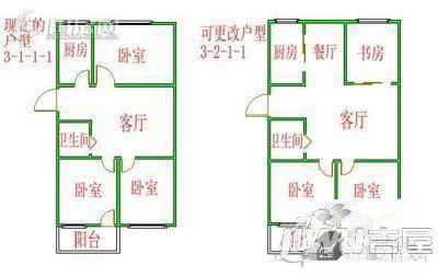 鳌峰小区3室2厅1卫77㎡户型图