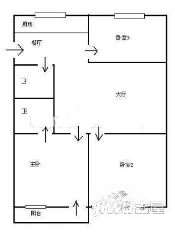 南台商都二期3室2厅1卫88㎡户型图