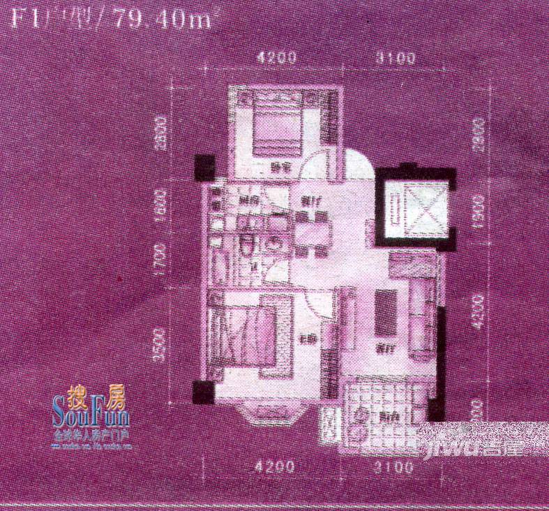 名城财富主场1室1厅1卫45.9㎡户型图