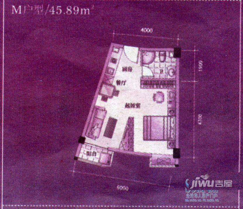 名城财富主场1室1厅1卫45.9㎡户型图