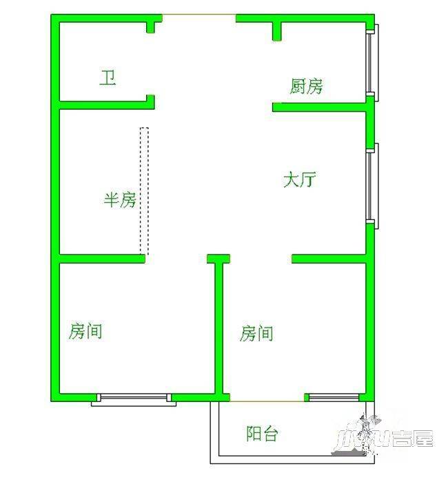 永兴楼2室1厅1卫54㎡户型图