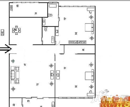 华福山庄3室2厅1卫108㎡户型图