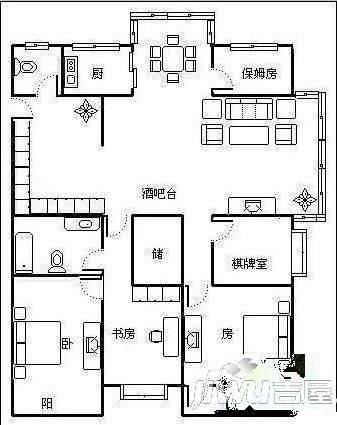 九龙山庄4室2厅2卫123㎡户型图