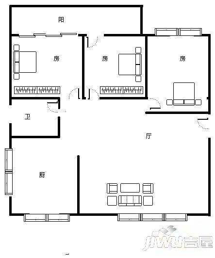 灵响新村3室2厅1卫75㎡户型图