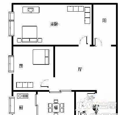 灵响新村3室2厅1卫75㎡户型图