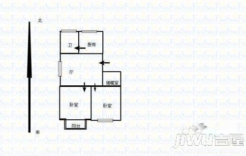 灵响新村3室2厅1卫75㎡户型图