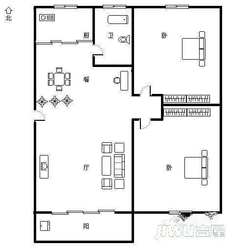 灵响新村3室2厅1卫75㎡户型图