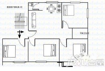 灵响新村3室2厅1卫75㎡户型图