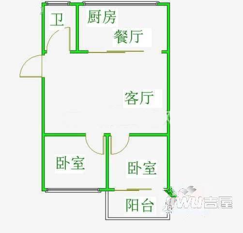 建海小区2室2厅1卫78㎡户型图