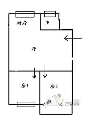 建海小区2室2厅1卫78㎡户型图