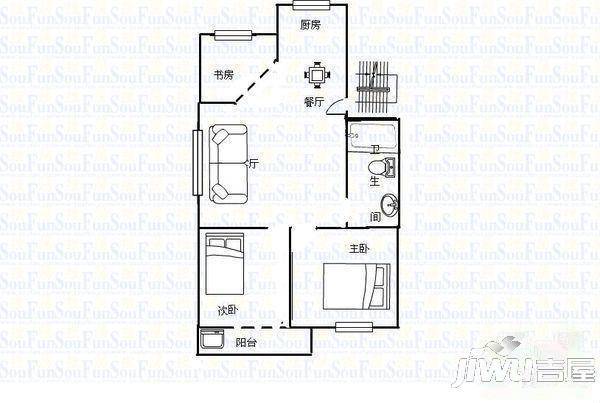 台江电业局宿舍3室2厅2卫108㎡户型图