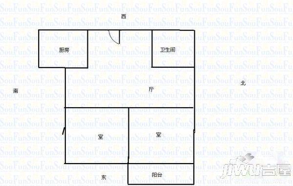 弘绘箐华园2室1厅1卫74㎡户型图