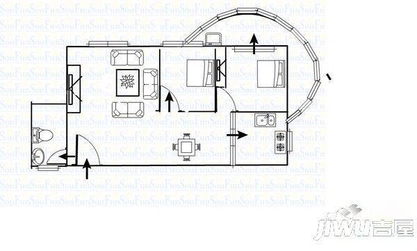 弘绘箐华园2室1厅1卫74㎡户型图