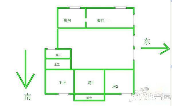 美岐新村2室1厅1卫68㎡户型图