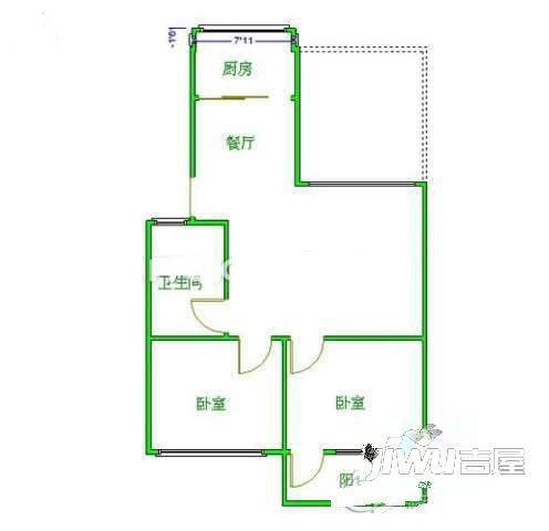 林业科学研究院单位宿舍2室1厅1卫58㎡户型图