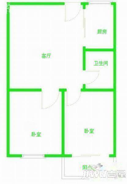 林业科学研究院单位宿舍2室1厅1卫58㎡户型图