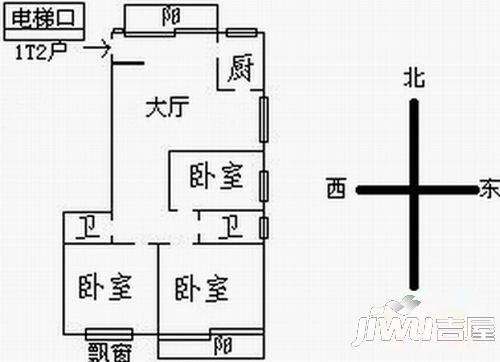 江域蓝湾3室2厅2卫129.3㎡户型图