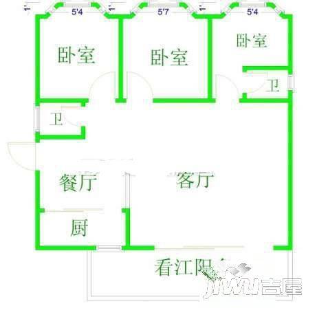 元洪锦江一期3室2厅2卫户型图