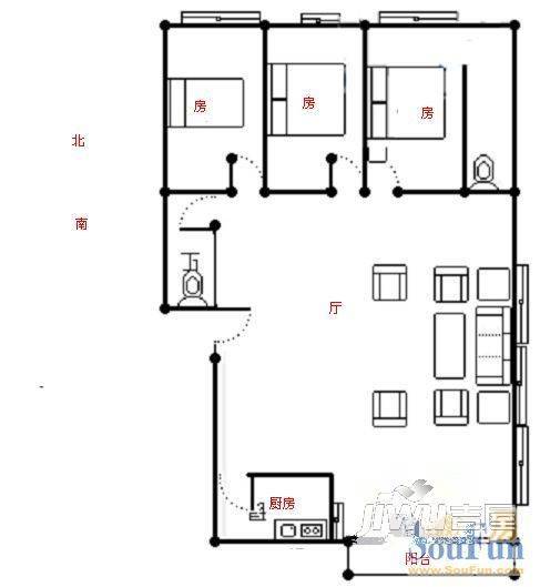 元洪锦江一期3室2厅2卫户型图