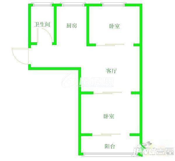 河口新村2室1厅1卫60㎡户型图