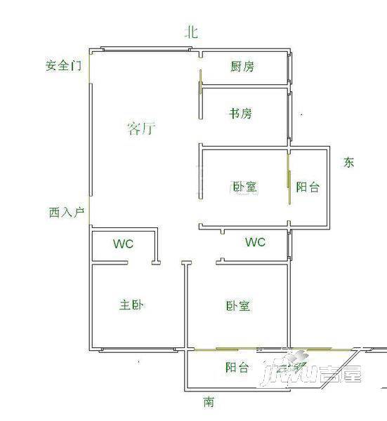 群升国际D区3室2厅2卫138㎡户型图