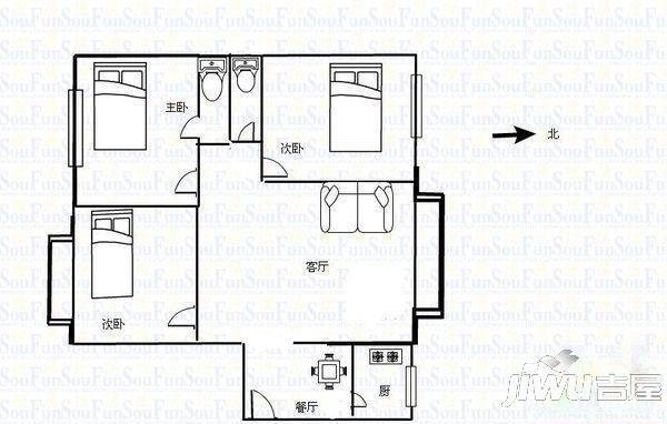 群升国际D区3室2厅2卫138㎡户型图