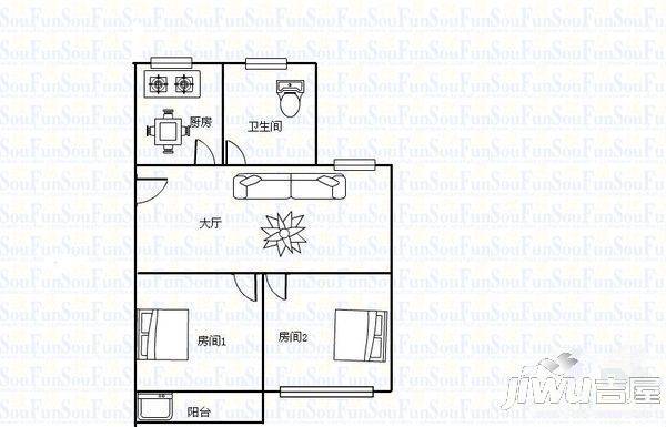 程埔大厦1室1厅1卫58㎡户型图