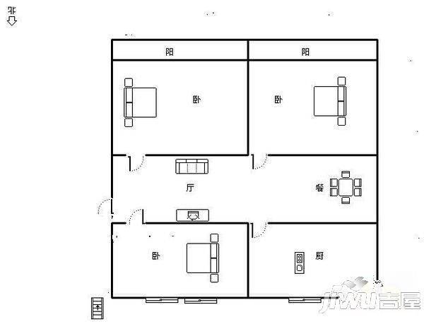 西河坡下新村4室2厅1卫117㎡户型图