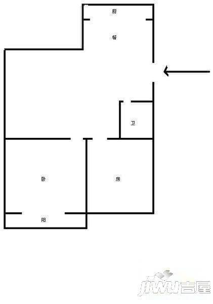 三十九中单位宿舍2室1厅1卫57㎡户型图