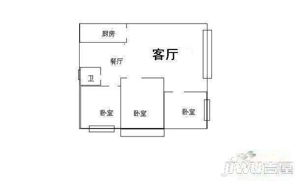 天安小学单位宿舍3室2厅1卫95㎡户型图