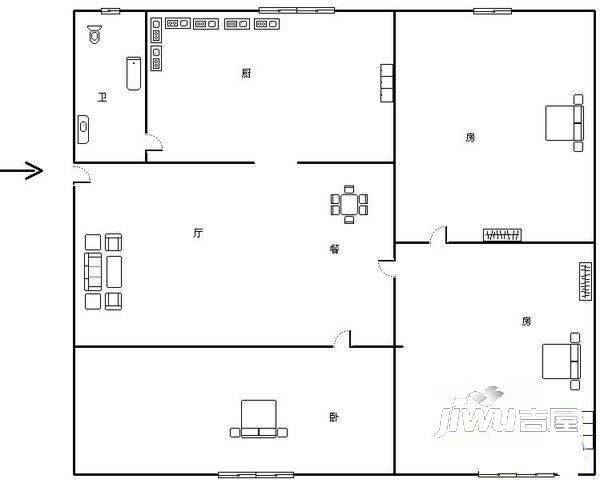 师大新村3室1厅1卫80㎡户型图