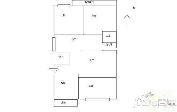 武警公寓3室2厅2卫96㎡户型图