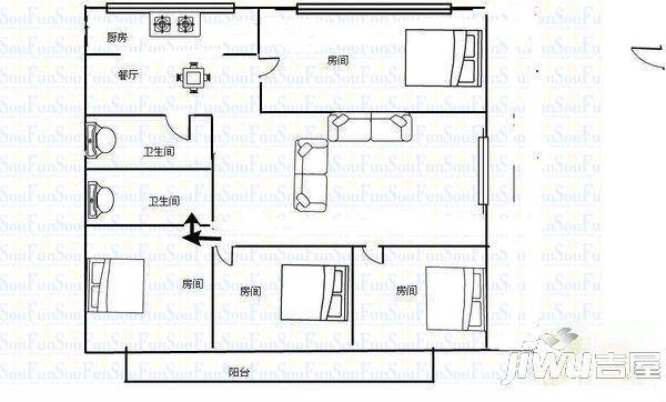 福州人民日报社印务中心单位宿舍3室2厅1卫86㎡户型图
