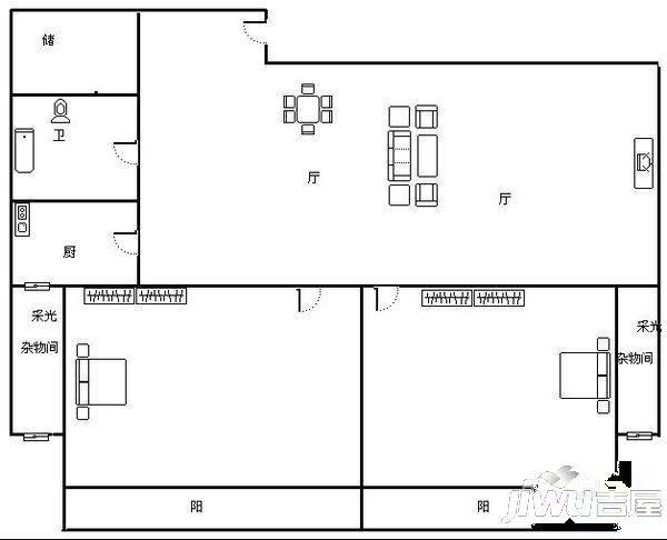 尚宾公寓2室1厅1卫63㎡户型图