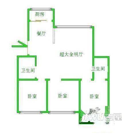 奥体都市花园1室1厅1卫45㎡户型图