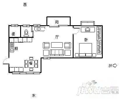 奥体都市花园1室1厅1卫45㎡户型图