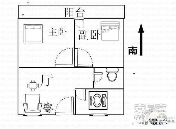 城南锦绣2室1厅1卫67㎡户型图