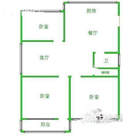 越剧团单位宿舍3室2厅1卫76㎡户型图