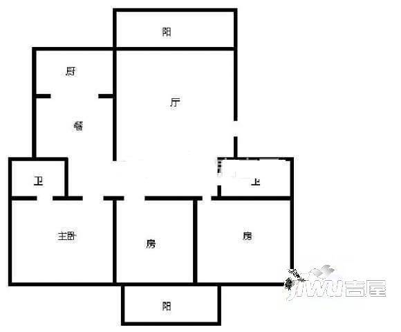 越剧团单位宿舍3室2厅1卫76㎡户型图