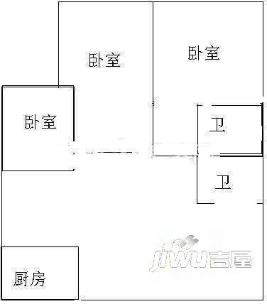 越剧团单位宿舍3室2厅1卫76㎡户型图