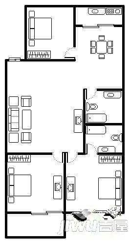 凯旋公寓3室2厅2卫118㎡户型图