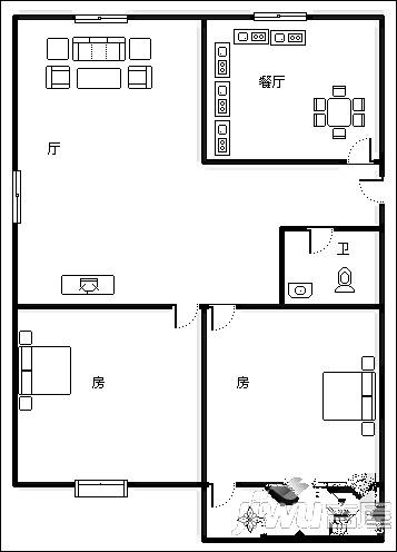 省安装公司单位宿舍3室2厅2卫99㎡户型图