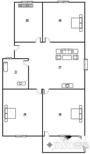 北江新村3室2厅1卫101㎡户型图