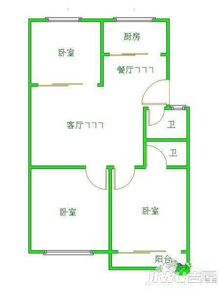 豪城花园3室2厅2卫99㎡户型图