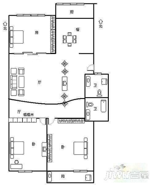 福建省机械设计院单位宿舍3室2厅2卫111㎡户型图