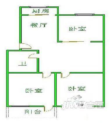 勺园公寓3室2厅1卫98㎡户型图