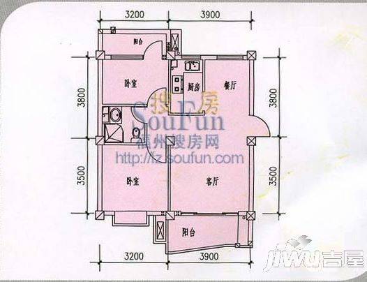 下安新苑3室2厅1卫93㎡户型图